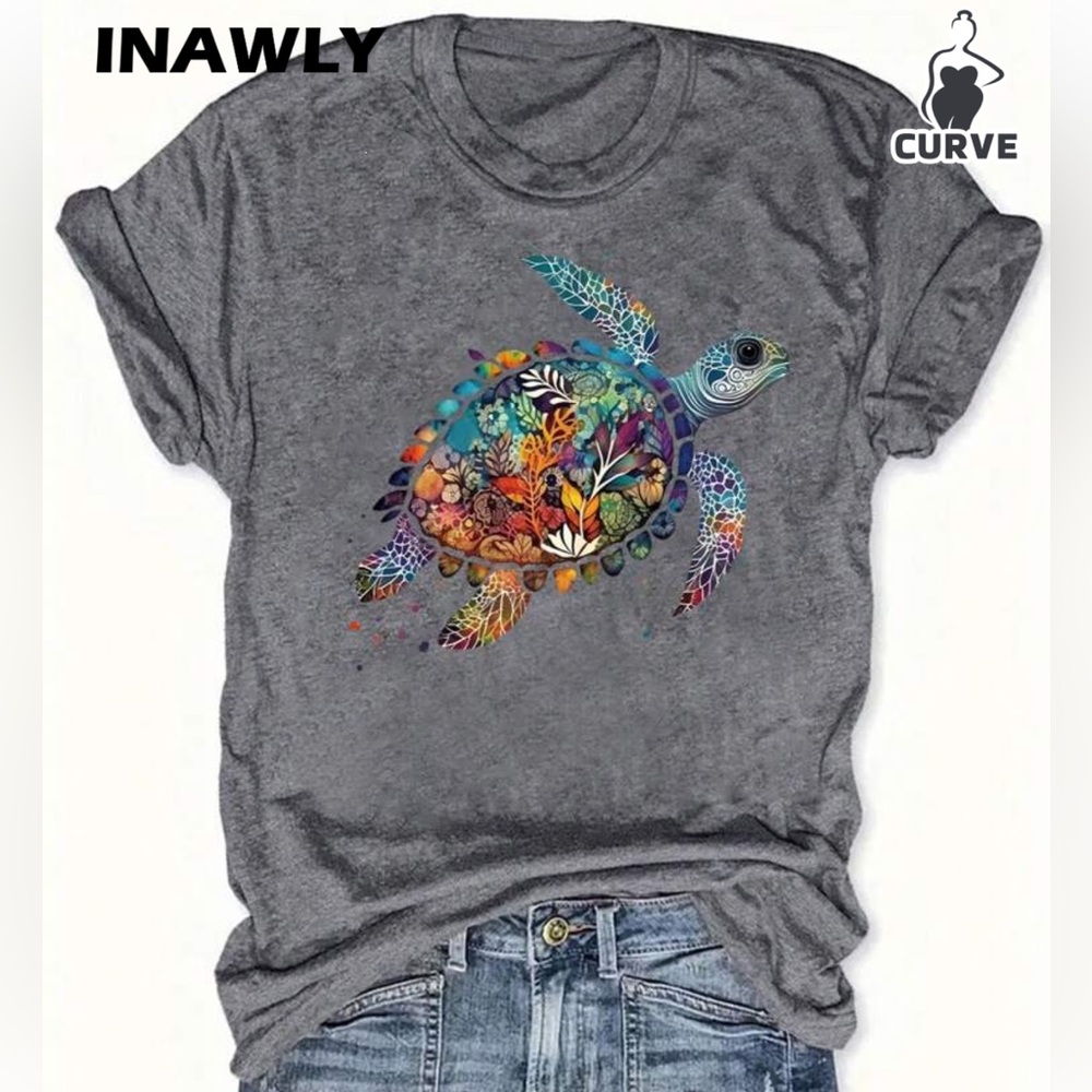 BRAND NEW SHEIN Dark Gray Sea Turtle Tee 🐢